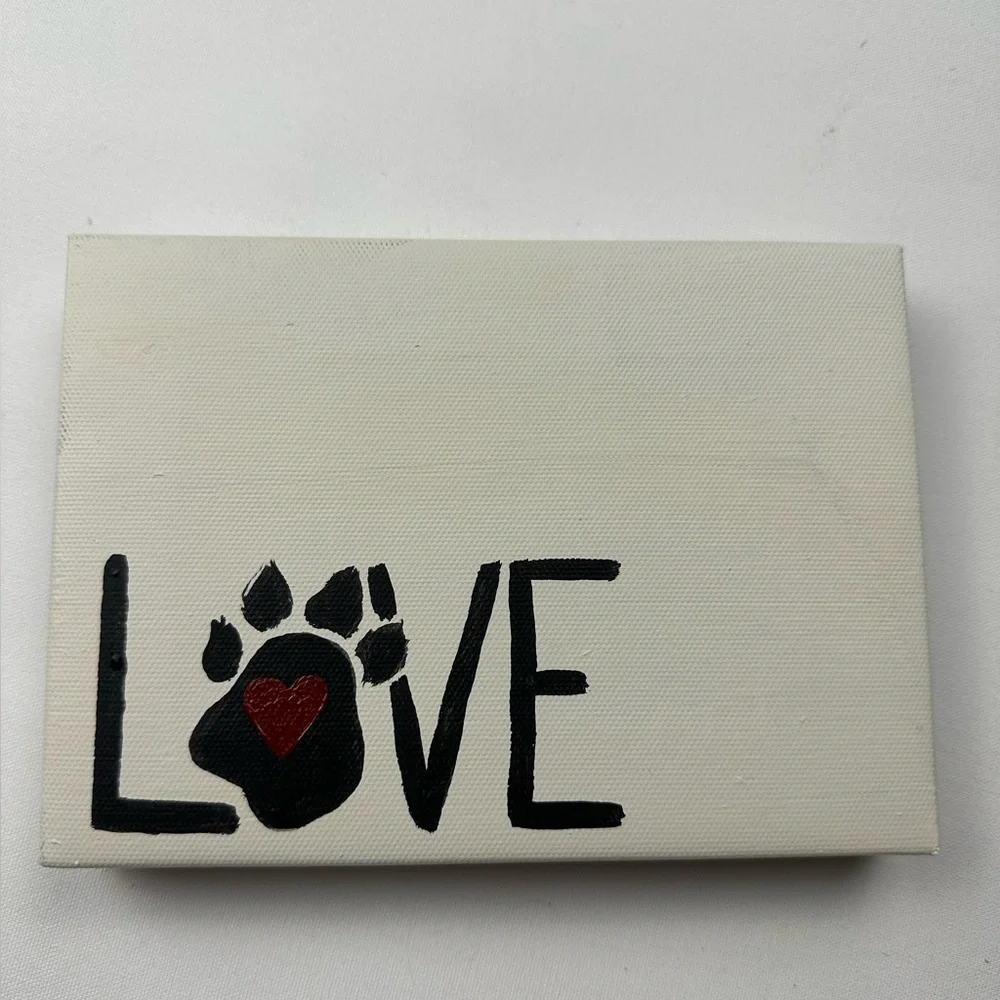 Hand crafted (painted) wall art decor. “Love” with a puppy paw and heart.